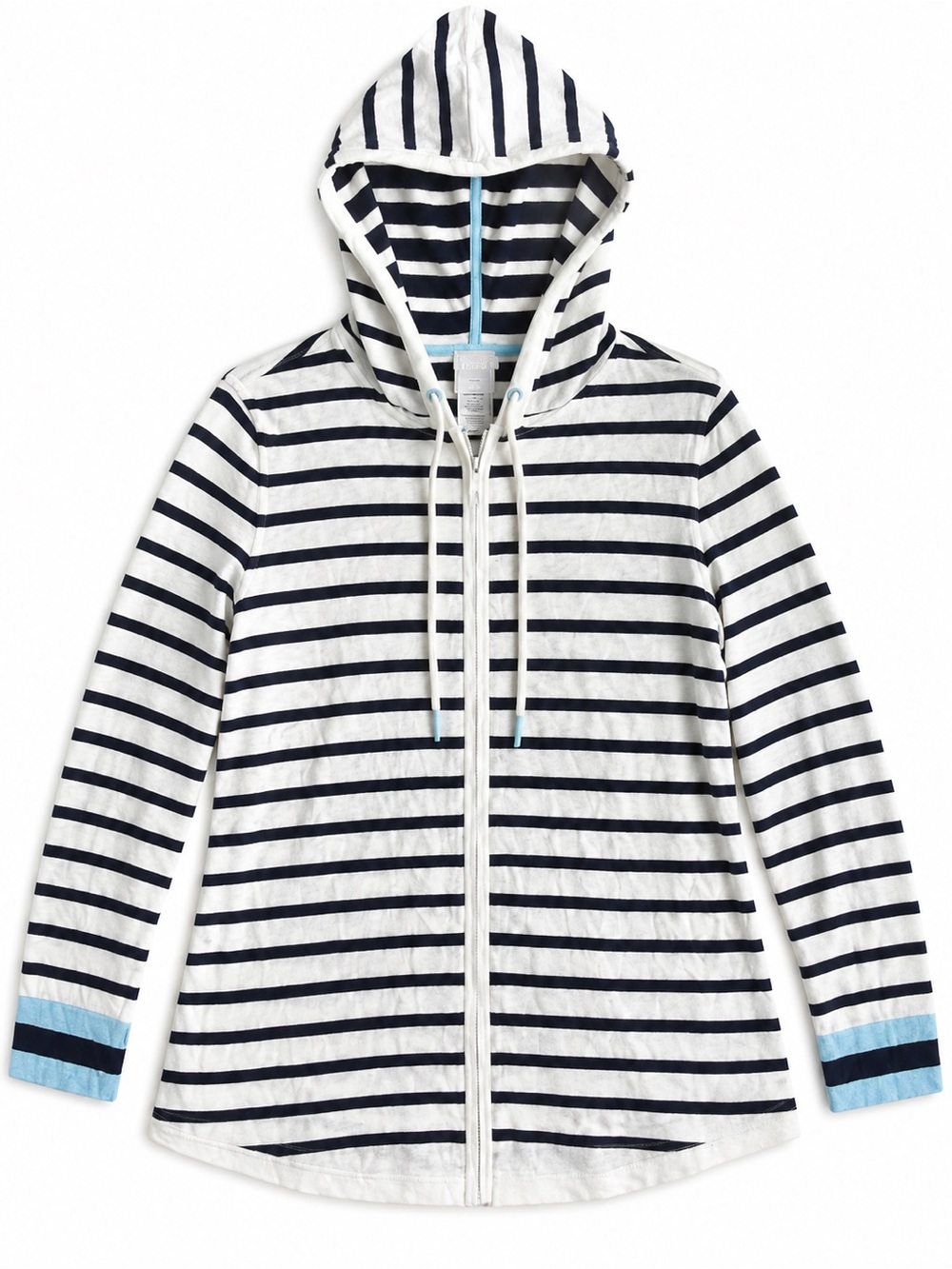 Chico’s Zenergy Cotton Cashmere Striped Hooded Jacket Navy White Size 2 (Large)